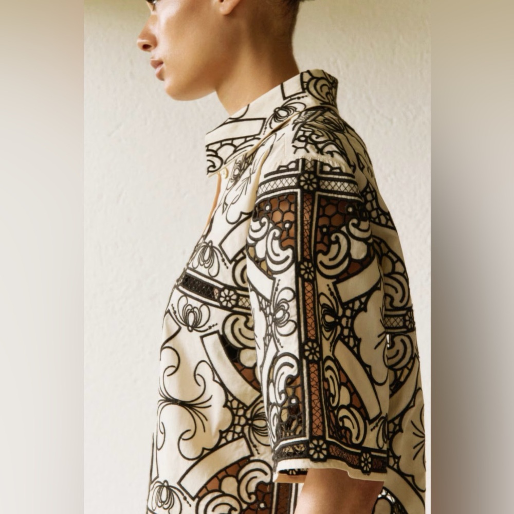 H&M NWT EMBROIDERED CREAM AND BLACK SHIRT - Picture 5 of 9